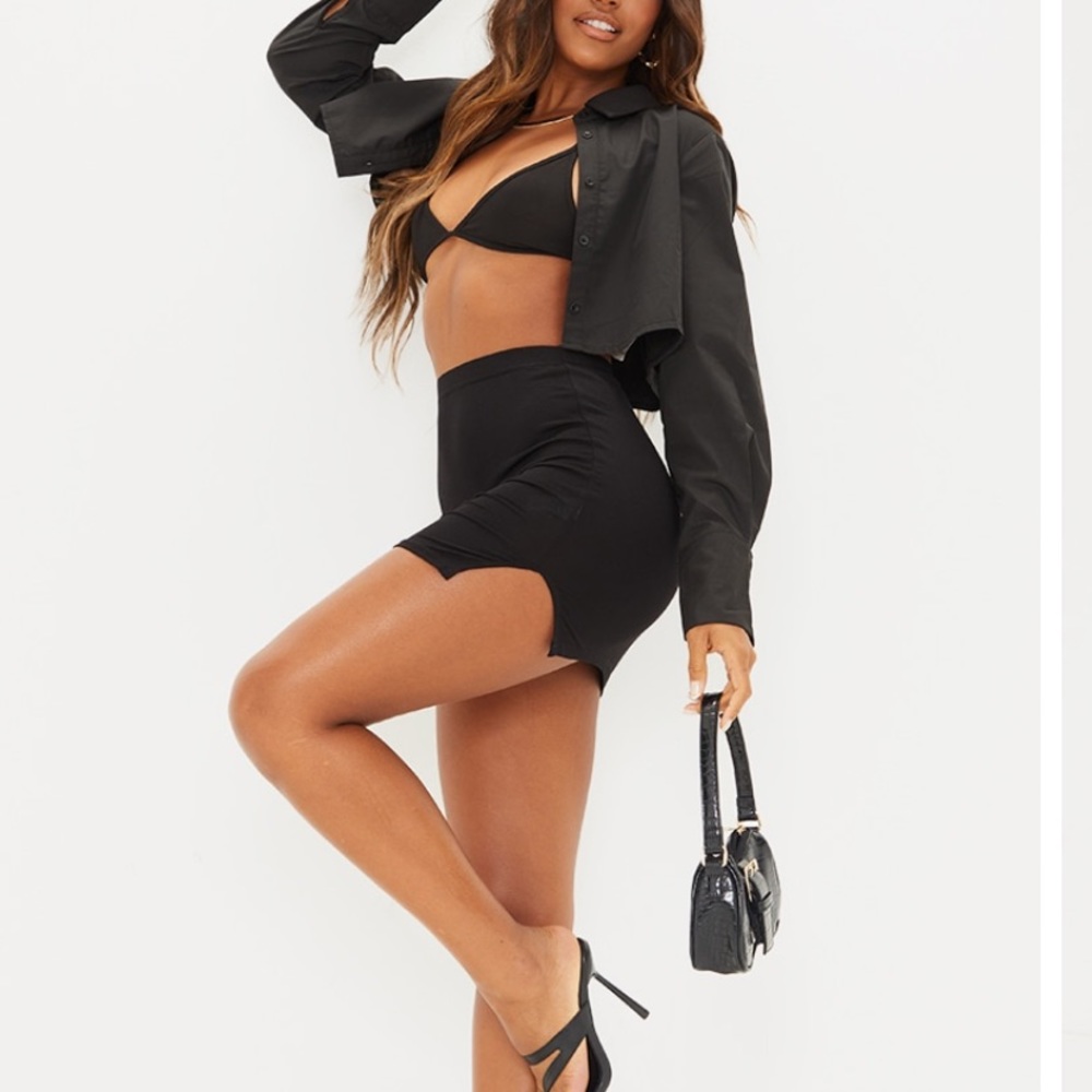 black mini slit skirt